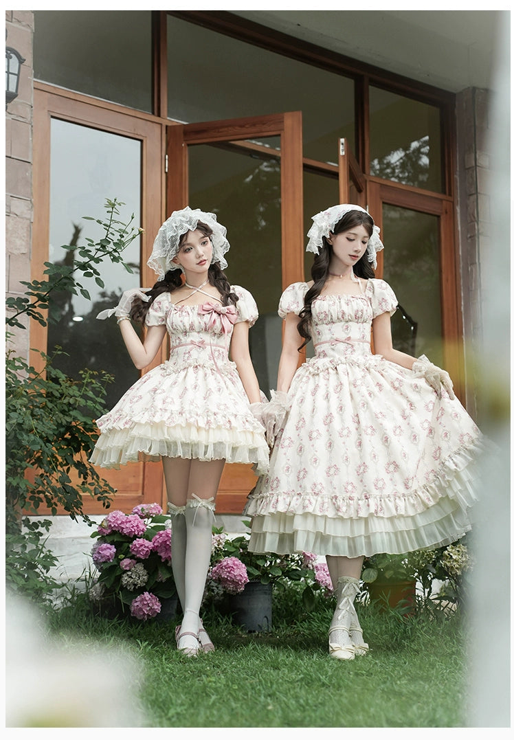 雨上がりの薔薇 プリントワンピース・ショート丈