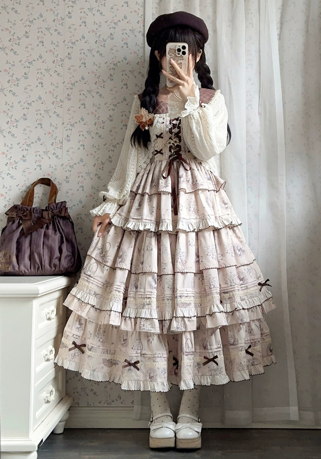 Flower Basket Country style jumper skirt and cardigan