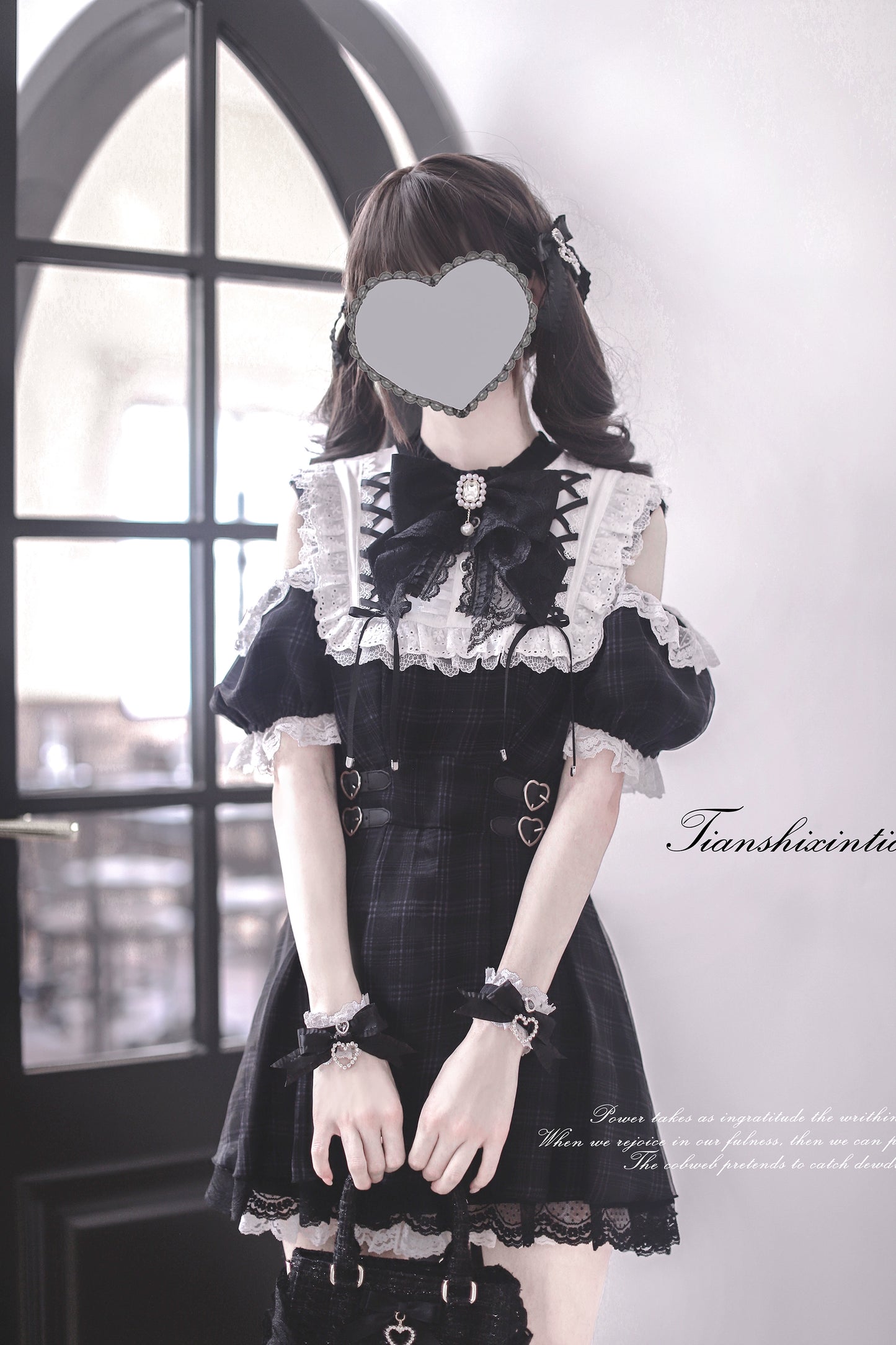 【予約販売】 Angel Heartbeat Black フリルチェックミニ丈ワンピース