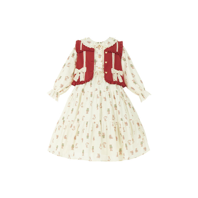 Retro Bear Red Vest and Candy Sleeve Dress