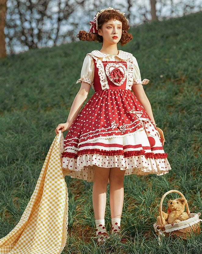 Red Cherry Pie Sweet Loli Polka Dot Jumper Skirt