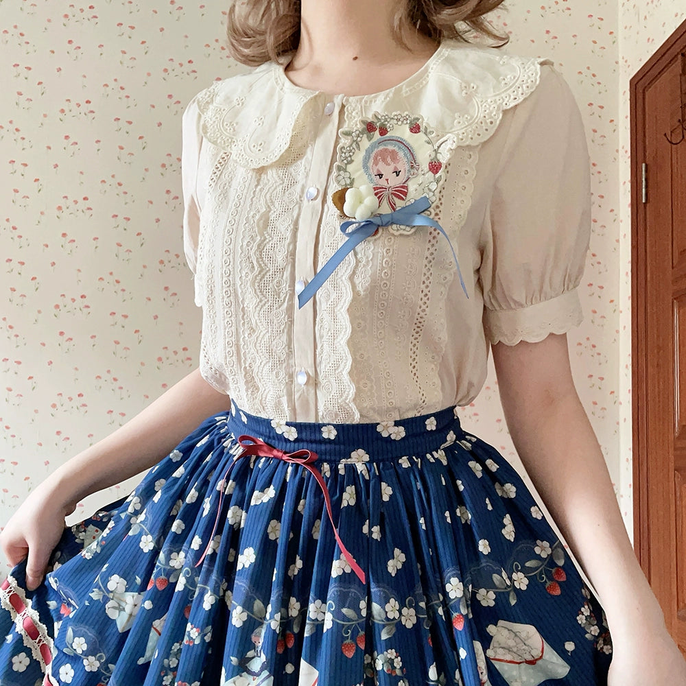 [Pre-orders available until 2/19] Sweetie Sheep Cutwork Lace Short Sleeve Blouse