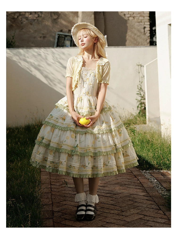 【受注予約7/16まで】Limone Town カントリー風ティアードジャンパースカート