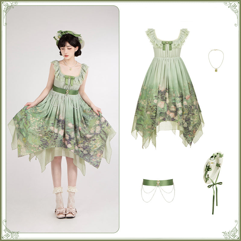 薔薇庭園 油絵プリントジャンパースカート 単品＆セット