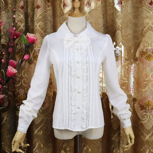 Round collar Lolita lace blouse with ribbon