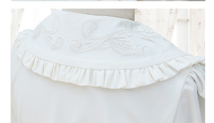 Embroidered Collar Lolita Short Sleeve Blouse with Ruffles and Lace