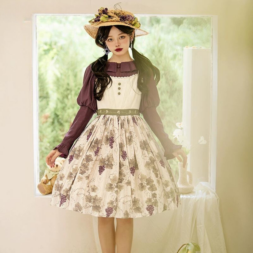 Sunny Rouge Grape pattern front button jumper skirt