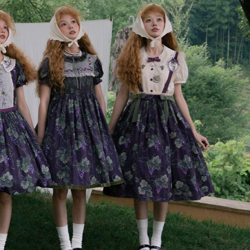 Sunny Rouge Grape pattern suspender skirt