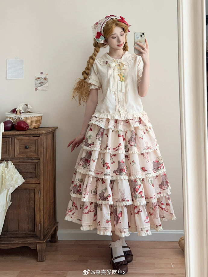 Bunny Bear Bunny Print Tiered Skirt