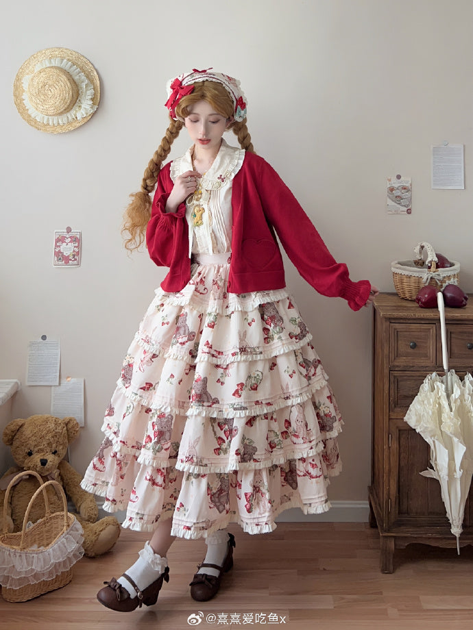 Bunny Bear Bunny Print Tiered Skirt