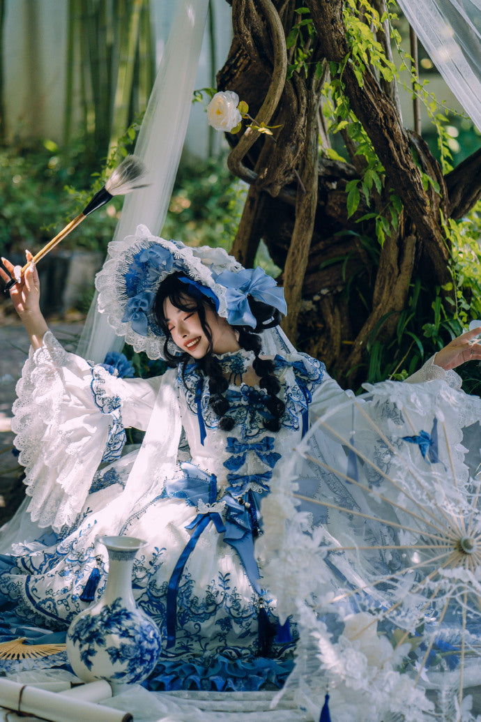 【受注予約8/27まで】 Blue and White ラグジュアリードレス・ロング丈