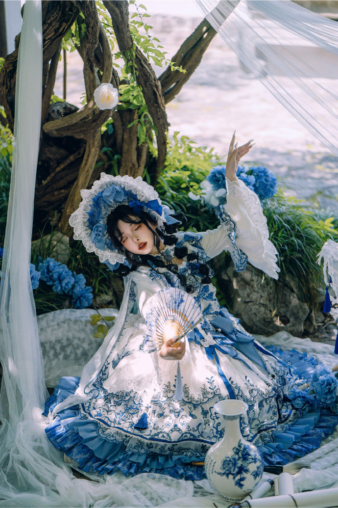 【受注予約8/27まで】 Blue and White ラグジュアリードレス・ロング丈