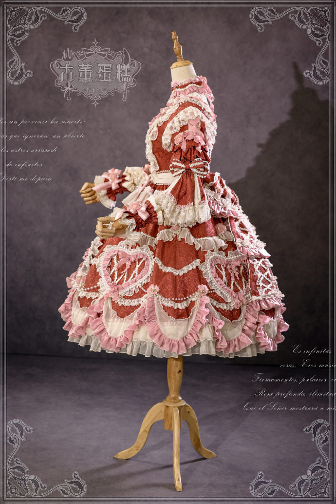 [Pre-orders available until 2/12] Antique Cake Heart Lolita Dress - Red