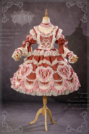 [Pre-orders available until 2/12] Antique Cake Heart Lolita Dress - Red