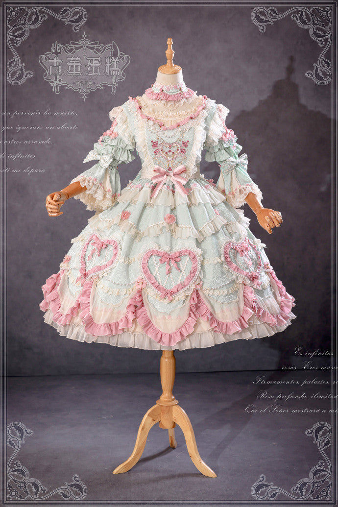 [Pre-orders available until 2/12] Antique Cake Heart Lolita Dress - Mint