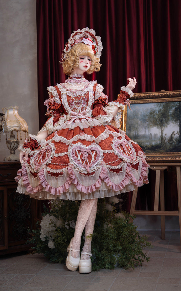 [Pre-orders available until 2/12] Antique Cake Heart Lolita Dress - Red