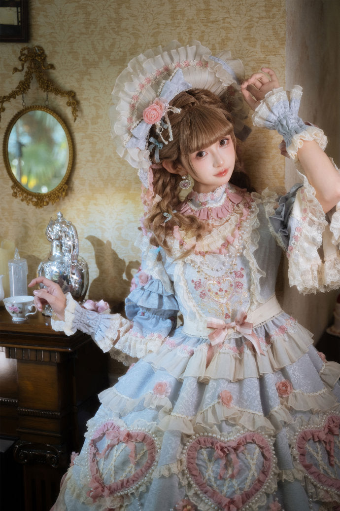 [Pre-orders available until 2/12] Antique Cake Heart Lolita Dress - Pastel Blue