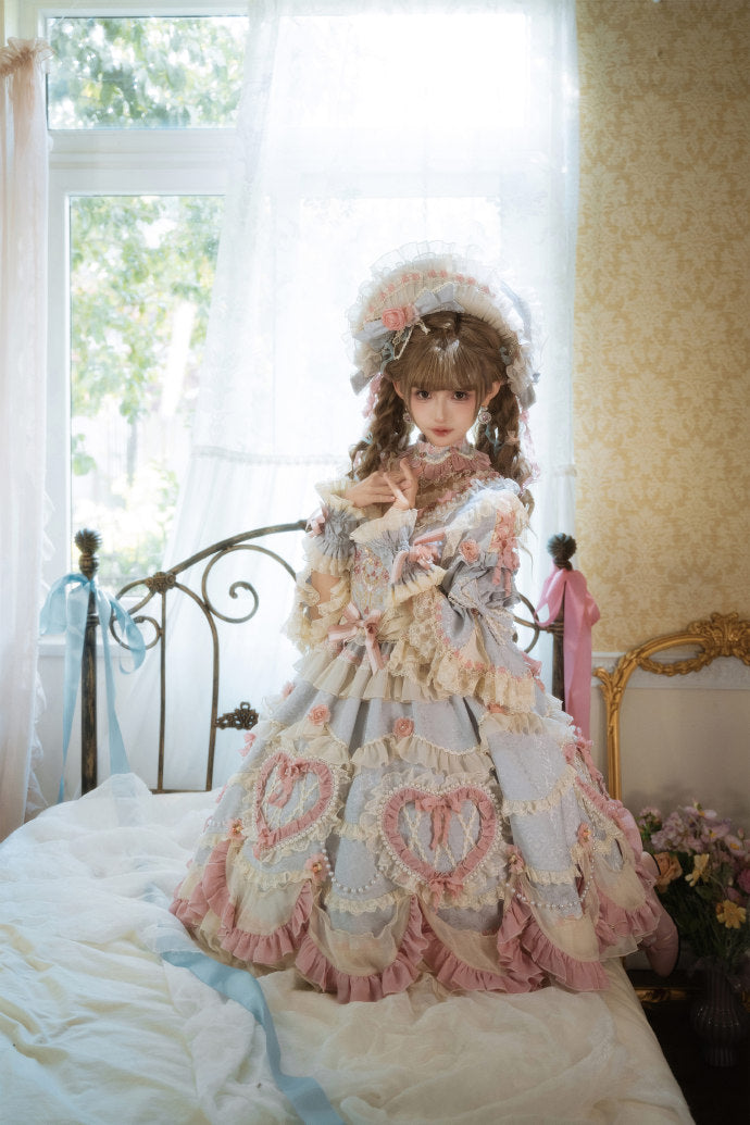 [Pre-orders available until 2/12] Antique Cake Heart Lolita Dress - Pastel Blue