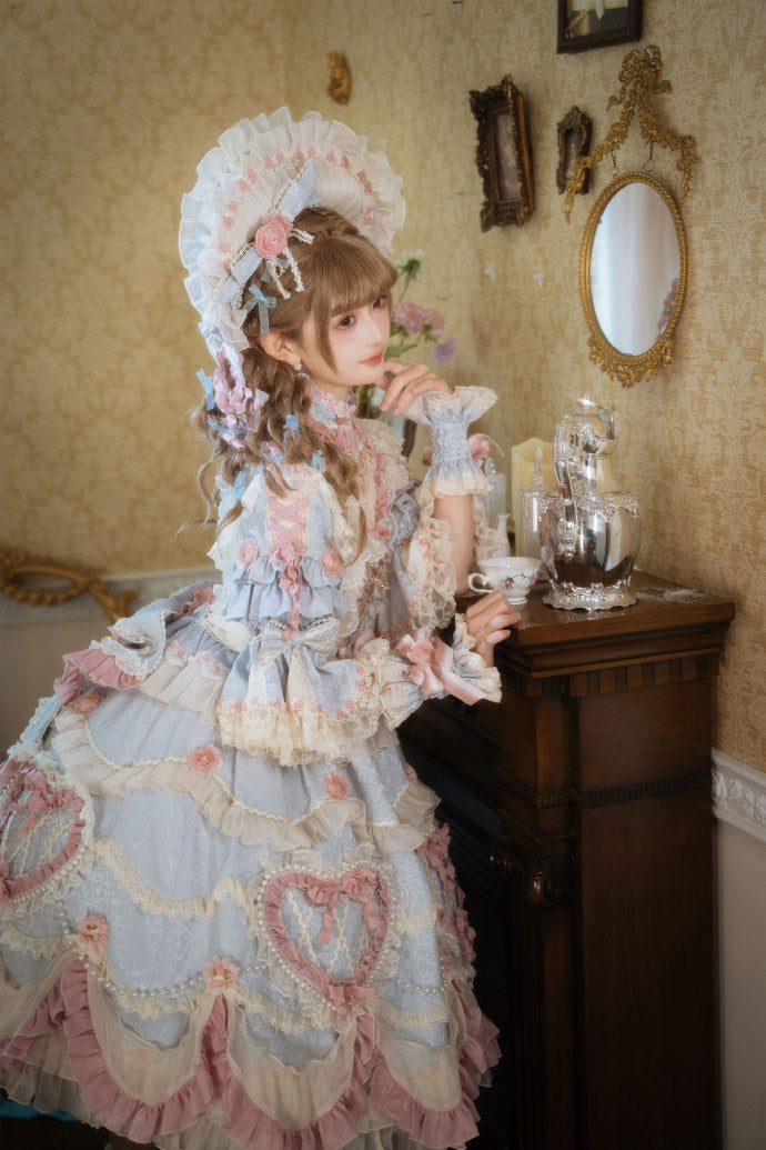 [Pre-orders available until 2/12] Antique Cake Heart Lolita Dress - Pastel Blue