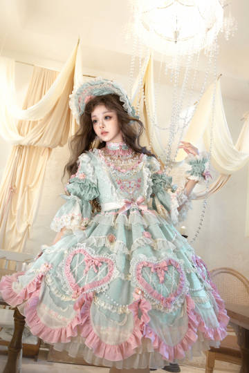 [Pre-orders available until 2/12] Antique Cake Heart Lolita Dress - Mint