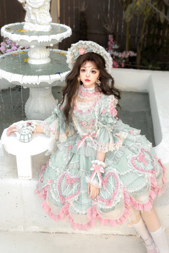 [Pre-orders available until 2/12] Antique Cake Heart Lolita Dress - Mint