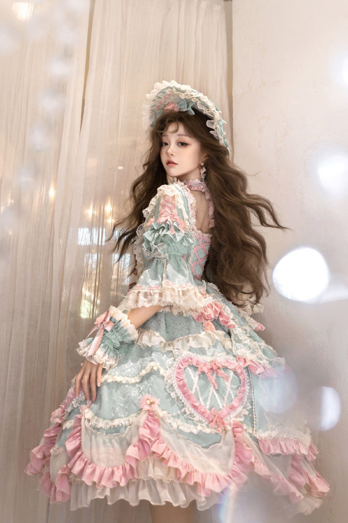 [Pre-orders available until 2/12] Antique Cake Heart Lolita Dress - Mint