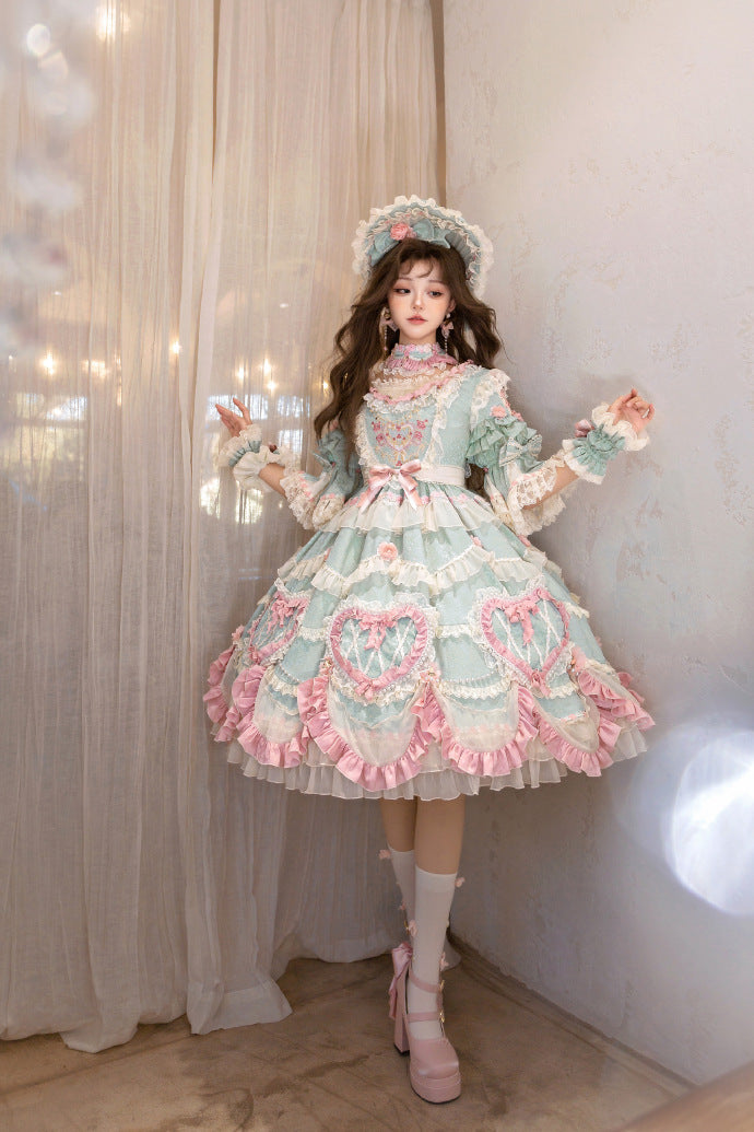 [Pre-orders available until 2/12] Antique Cake Heart Lolita Dress - Mint