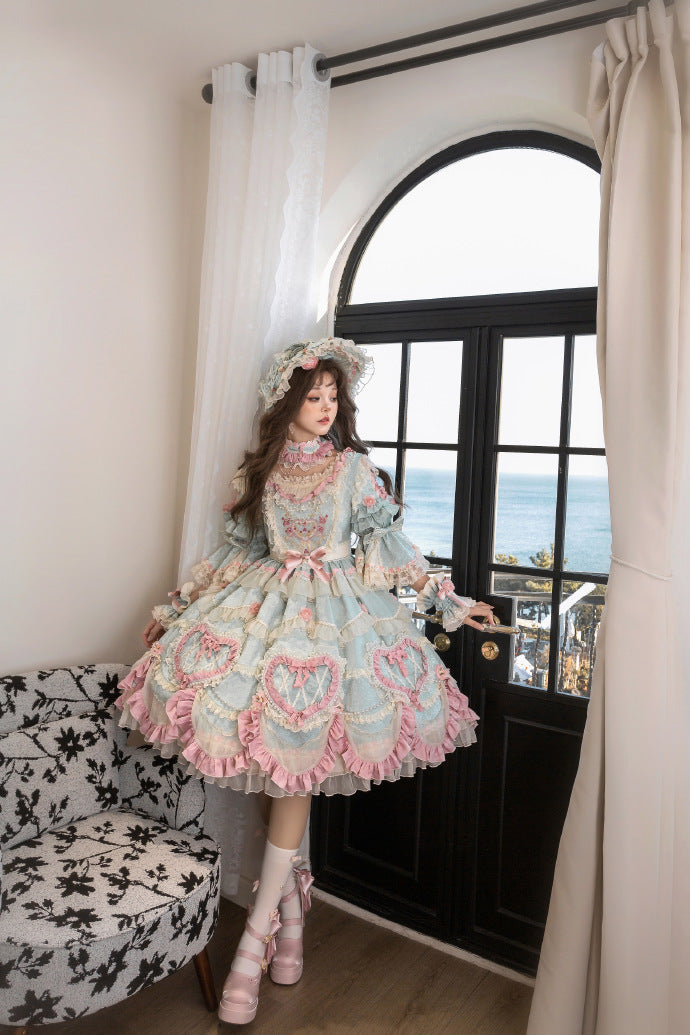 [Pre-orders available until 2/12] Antique Cake Heart Lolita Dress - Mint