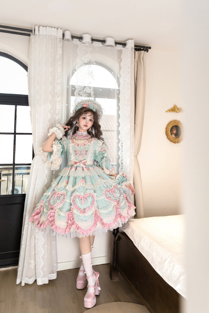[Pre-orders available until 2/12] Antique Cake Heart Lolita Dress - Mint