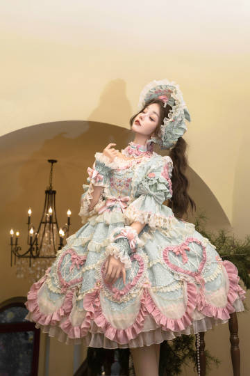 [Pre-orders available until 2/12] Antique Cake Heart Lolita Dress - Mint