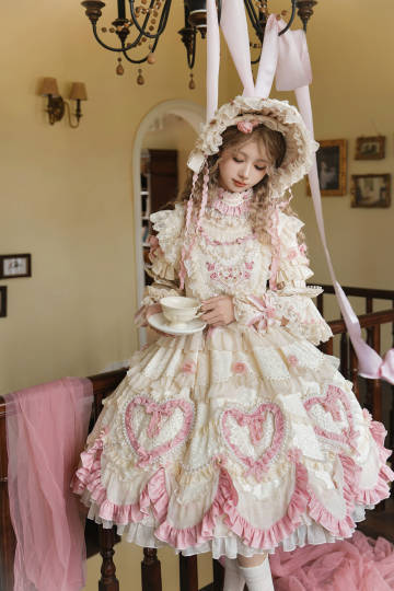 [Pre-orders available until 2/12] Antique Cake Heart Lolita Dress - Pearl White