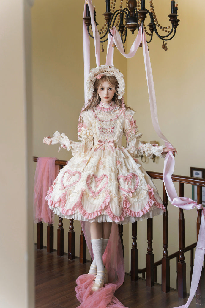 [Pre-orders available until 2/12] Antique Cake Heart Lolita Dress - Pearl White