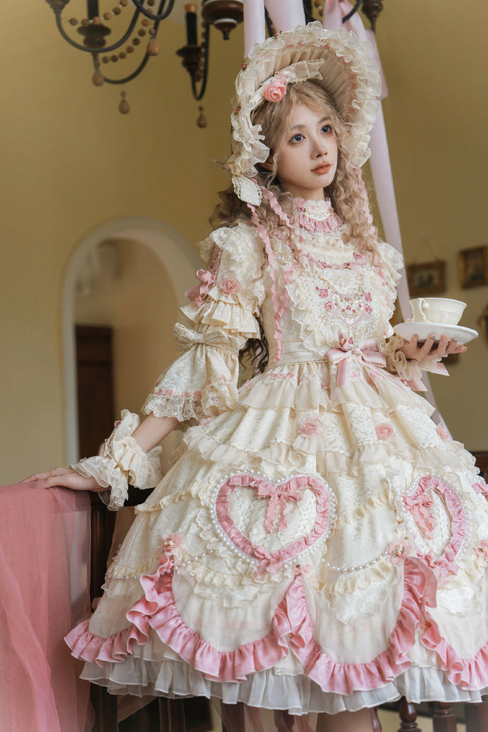 [Pre-orders available until 2/12] Antique Cake Heart Lolita Dress - Pearl White