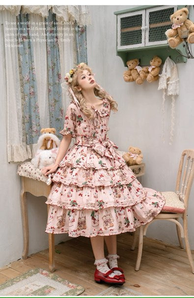 Camellia Berry Short Sleeve Dress Tiered Type Long Length