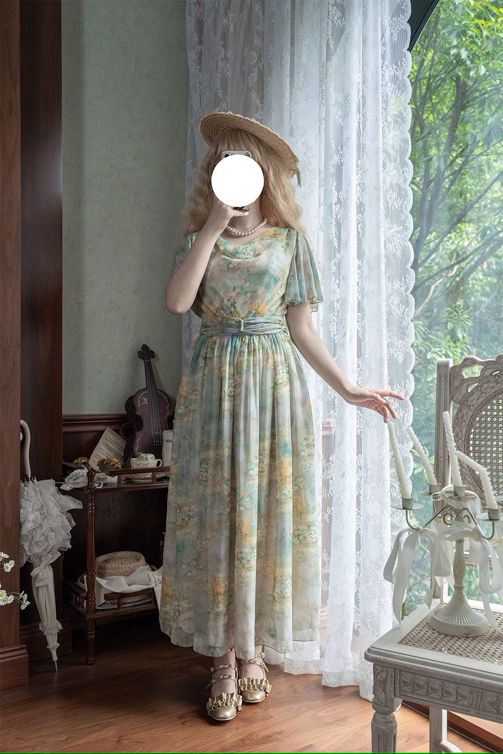 Elegance Greek Oil Painting Style Print Flare Sleeve Jumper Skirt