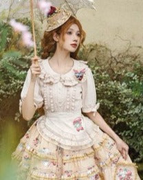 Strawberry Bouquet フリルの丸襟半袖ブラウス