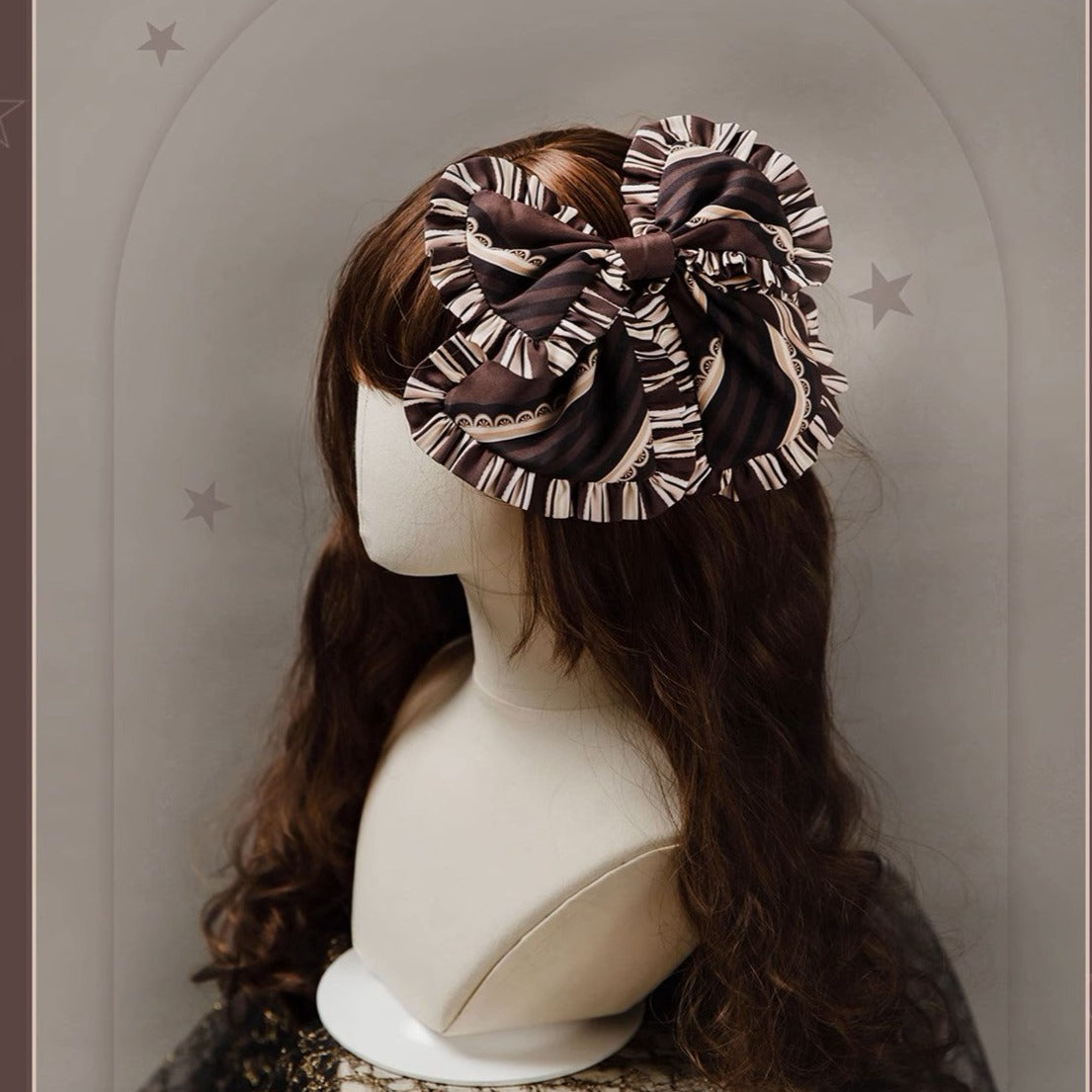 [Sale period ended] Stripes Story Brown dress with ribbon hair accessory