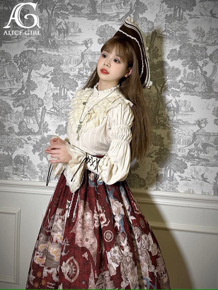 [Sale period ended] Treasure Hunt Map stand collar blouse
