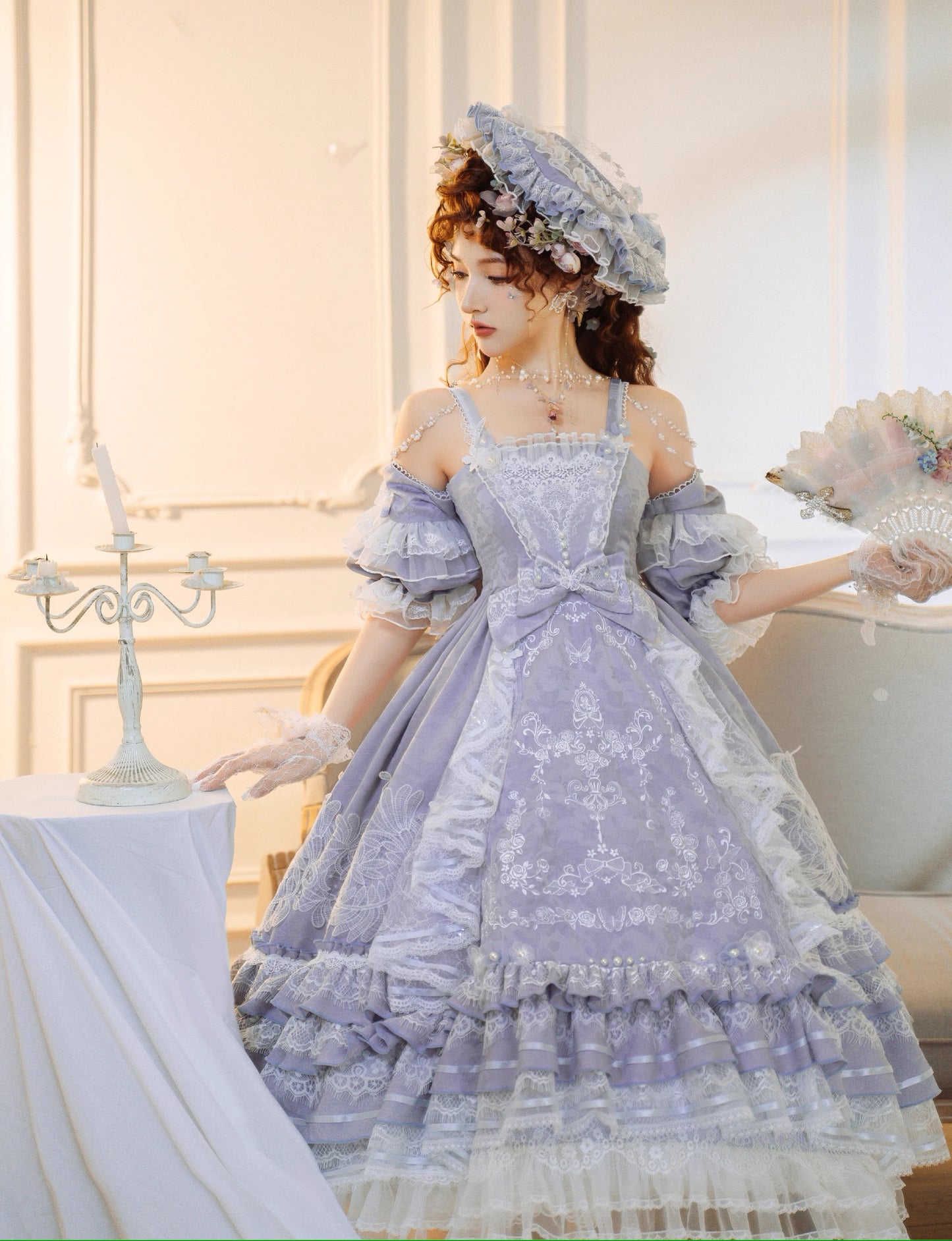 Diamond Stardust lace princess dress with lace hat [shoulder strap type]