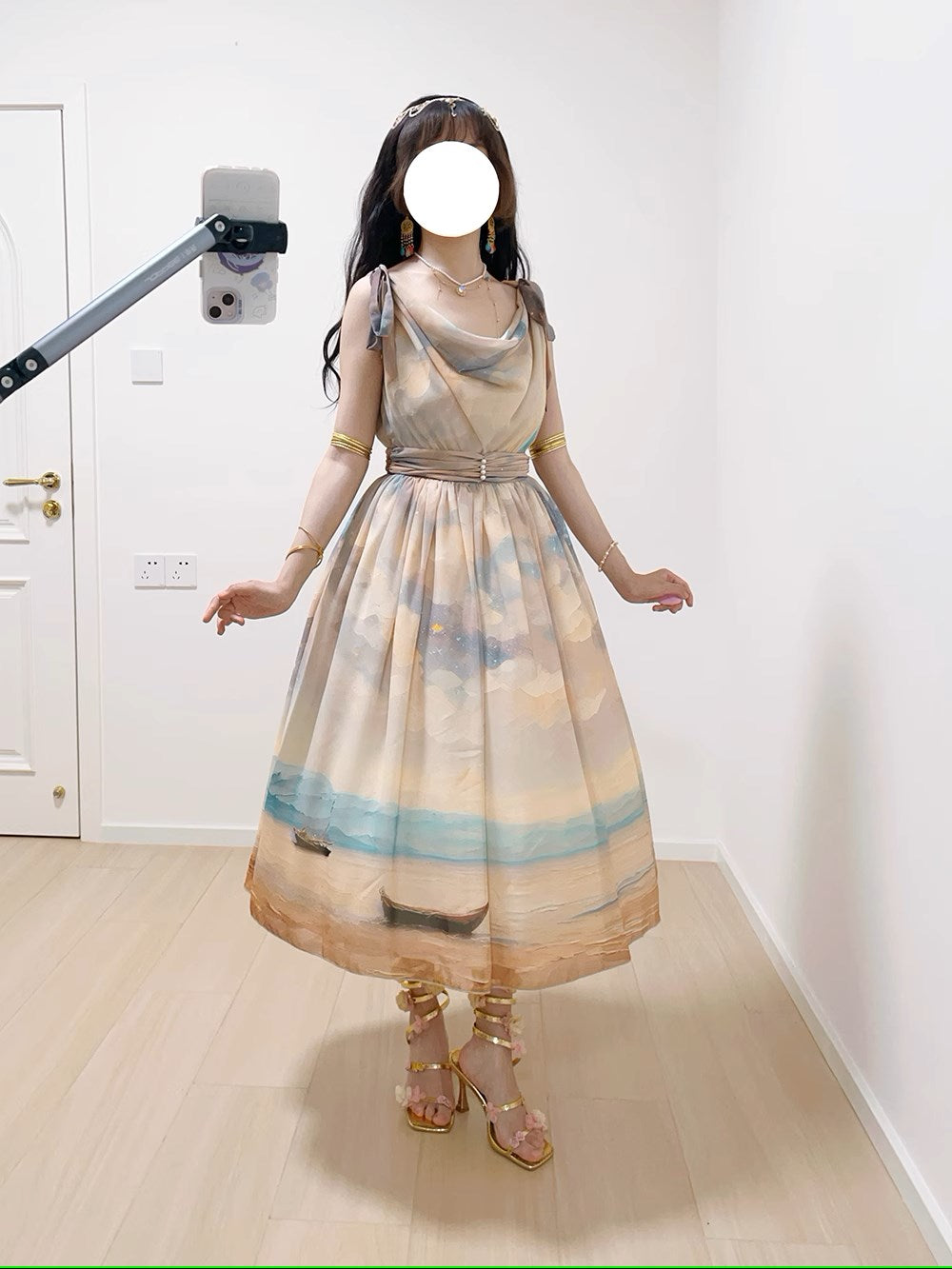【予約販売】Elegance Greek 油彩画風プリントジャンパースカート