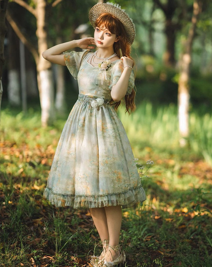 【予約販売】Elegance Greek 油彩画風プリントワンピース