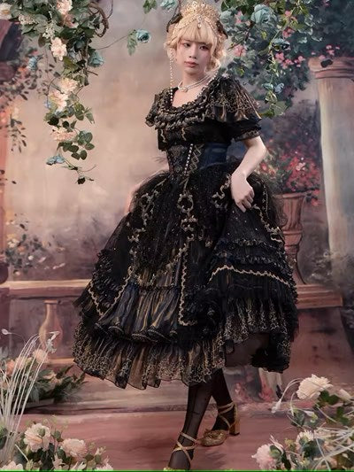 [Pre-orders available until 8/4] Starlight embroidered lace empire dress - black