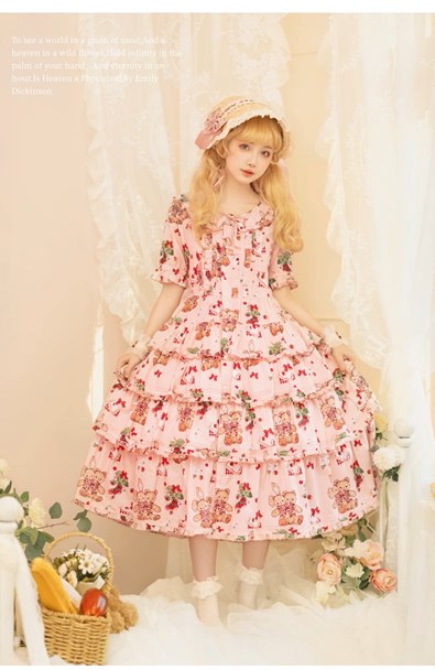 Camellia Berry Short Sleeve Dress Tiered Type Long Length