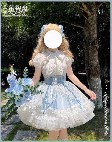 Antique Porcelain Plates Short Sleeve Blouse