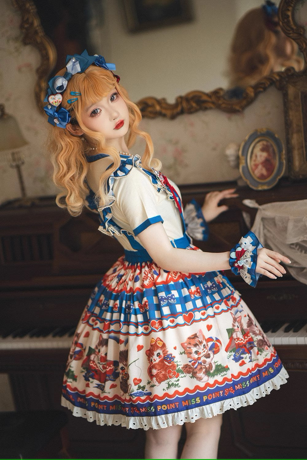 【予約販売】Sweet Kittyレトロサスペンダースカート