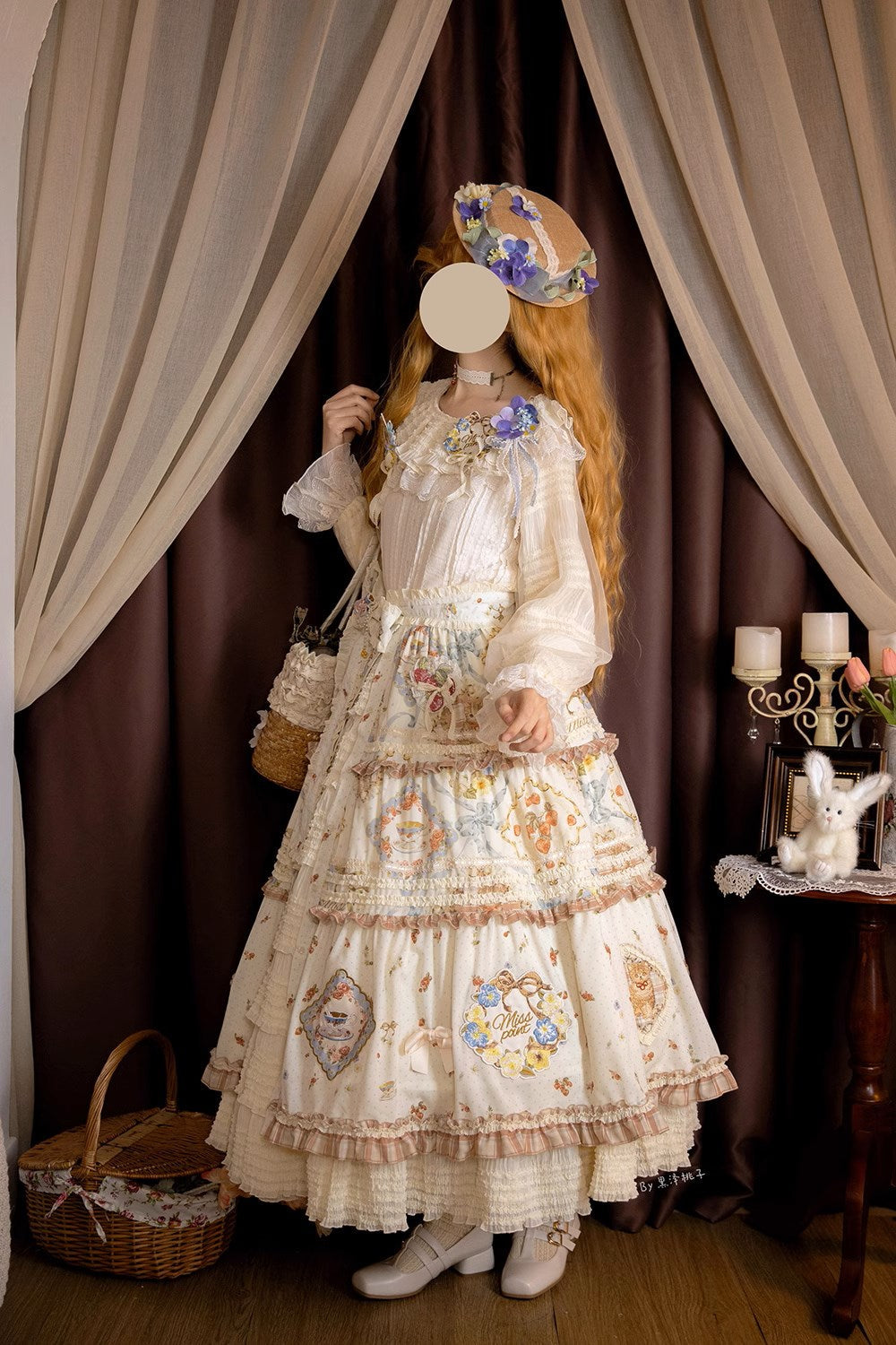 [Sale period has ended] Cat Rose Tea Party Open Front Long Skirt 3 Piece Set Luxury Type