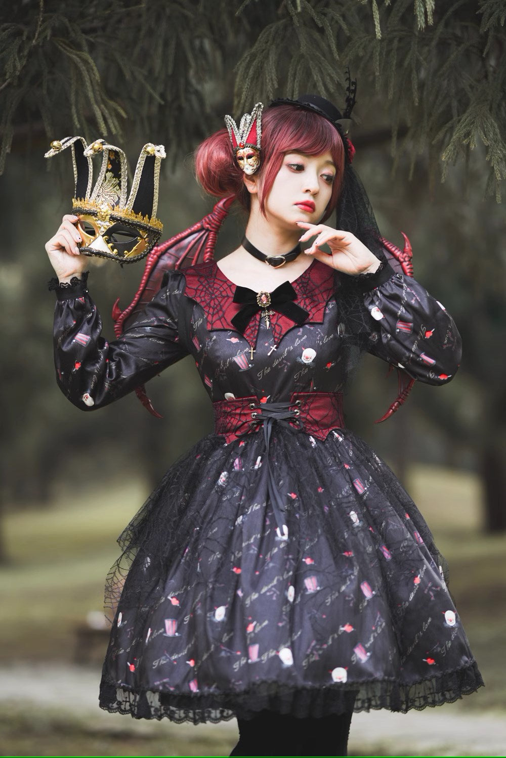 【予約販売】Clown Revival Night 蝙蝠襟の長袖ワンピース
