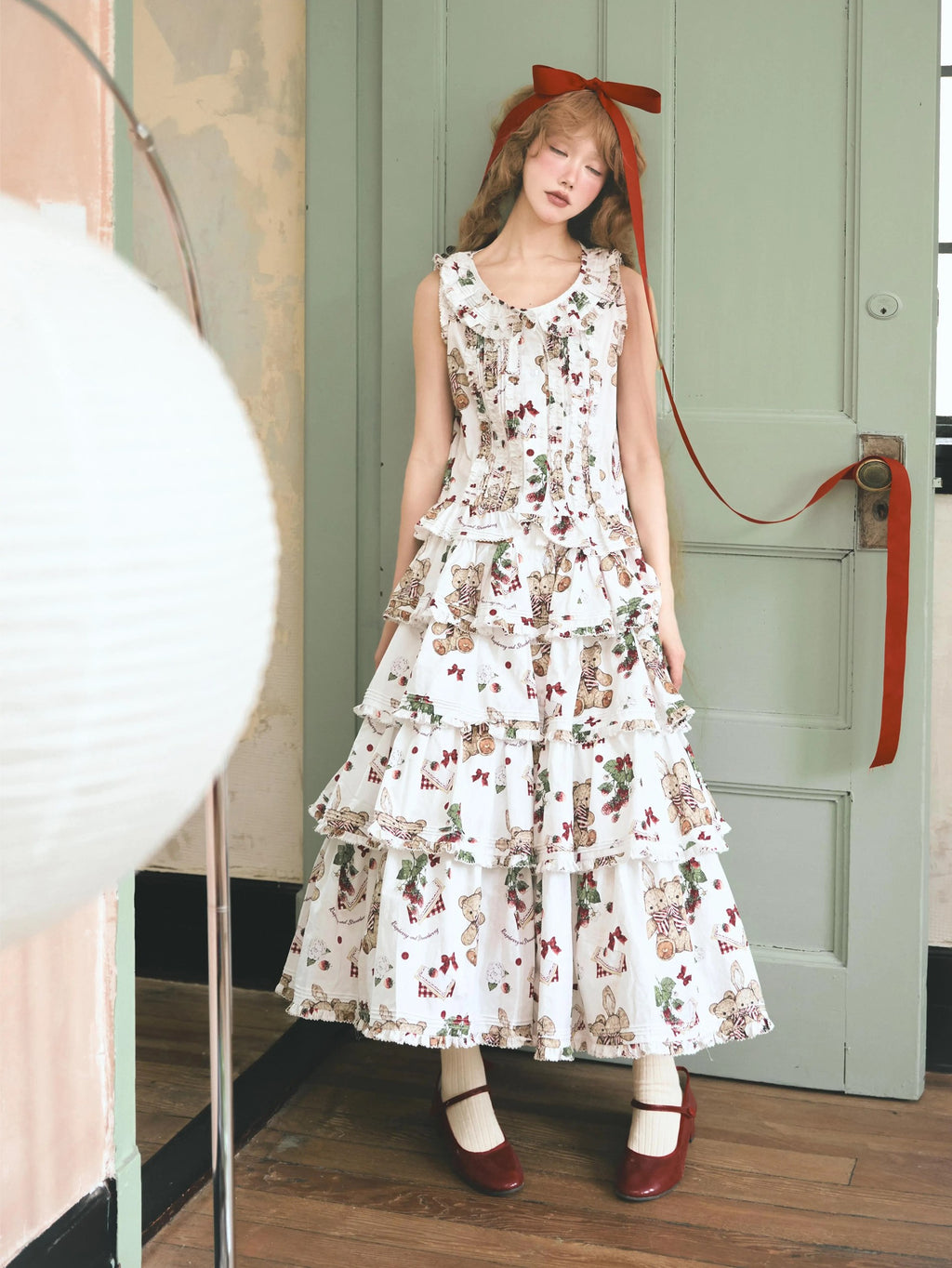 Camellia Berry Sleeveless Setup - Short Length