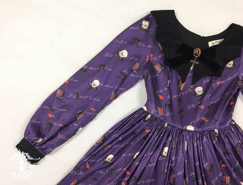 Clown Revival Night Bat Collar Long Sleeve Dress