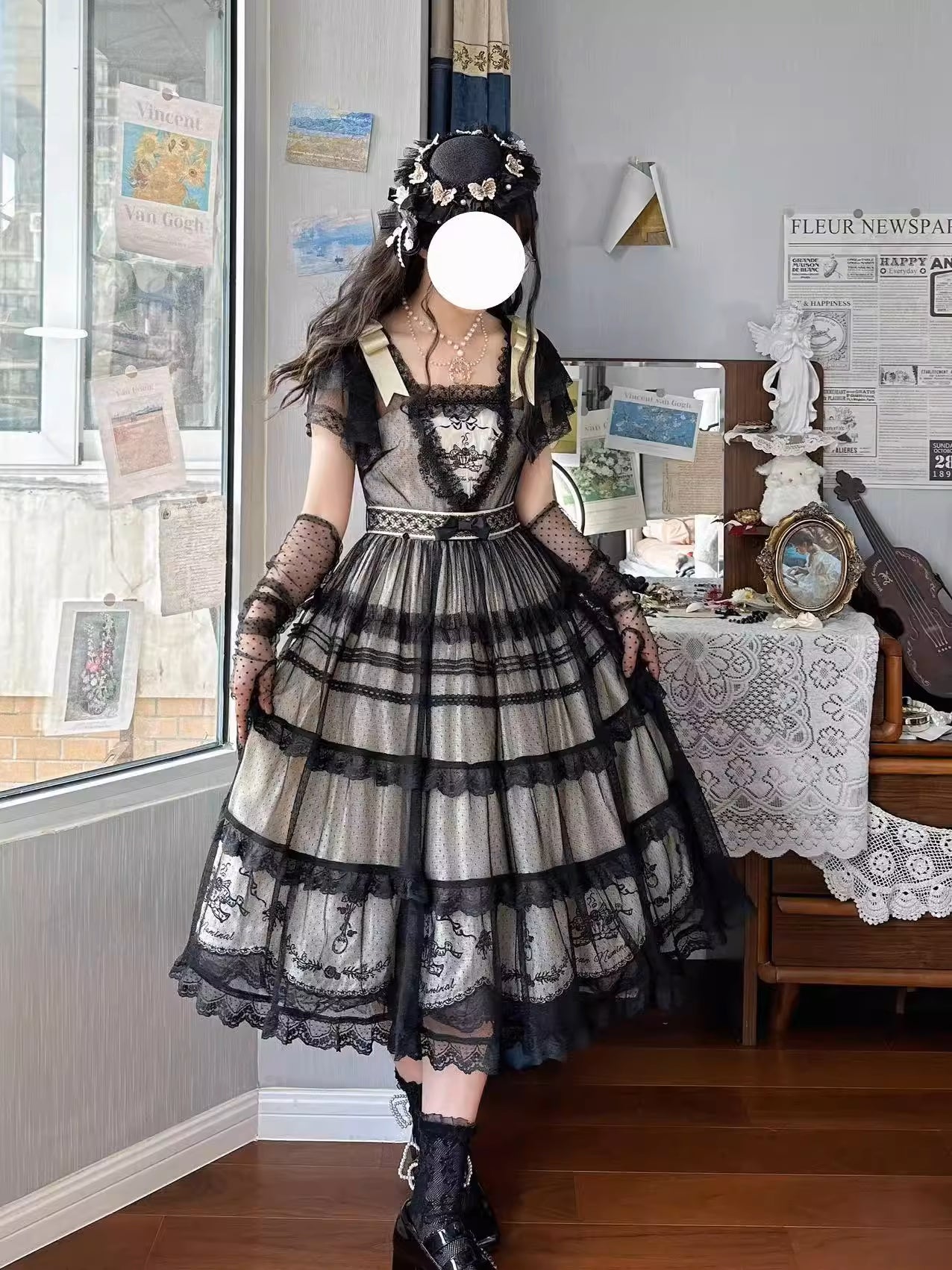 Afternoon Tea Party Embroidered Polka Dot Tulle Dress